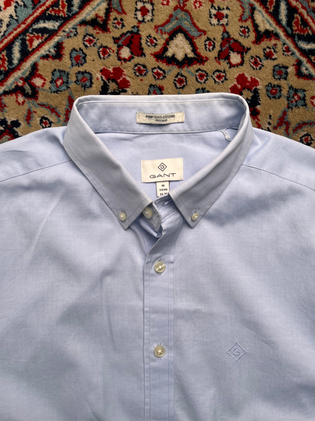Gant Light Blue Pinpoint Oxford Regular Fit Button Down Shirt - L