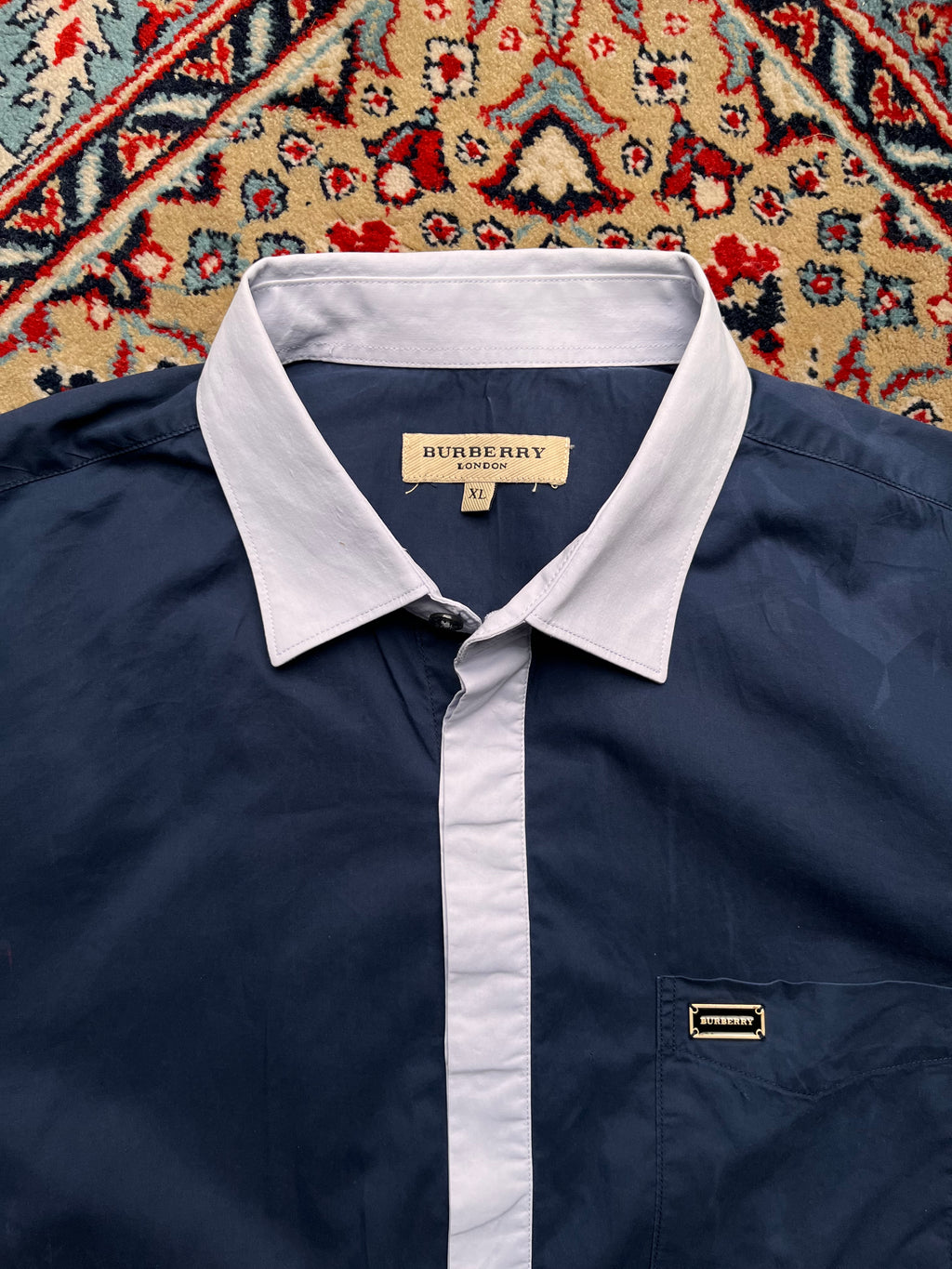 Burberry London Navy Blue Button Down Shirt - L