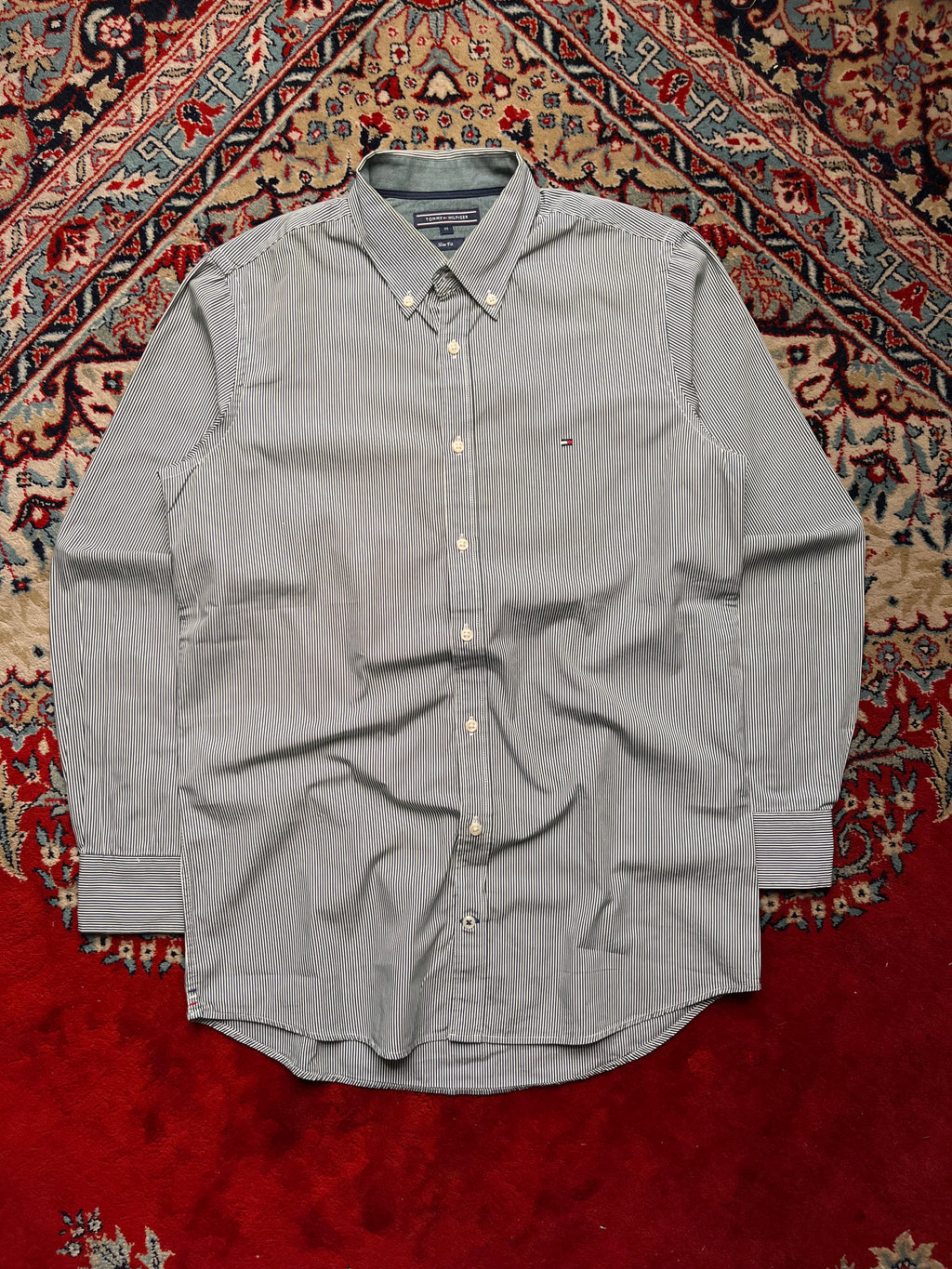 Tommy Hilfiger Slim Fit Vertical Striped Button Down Shirt - L