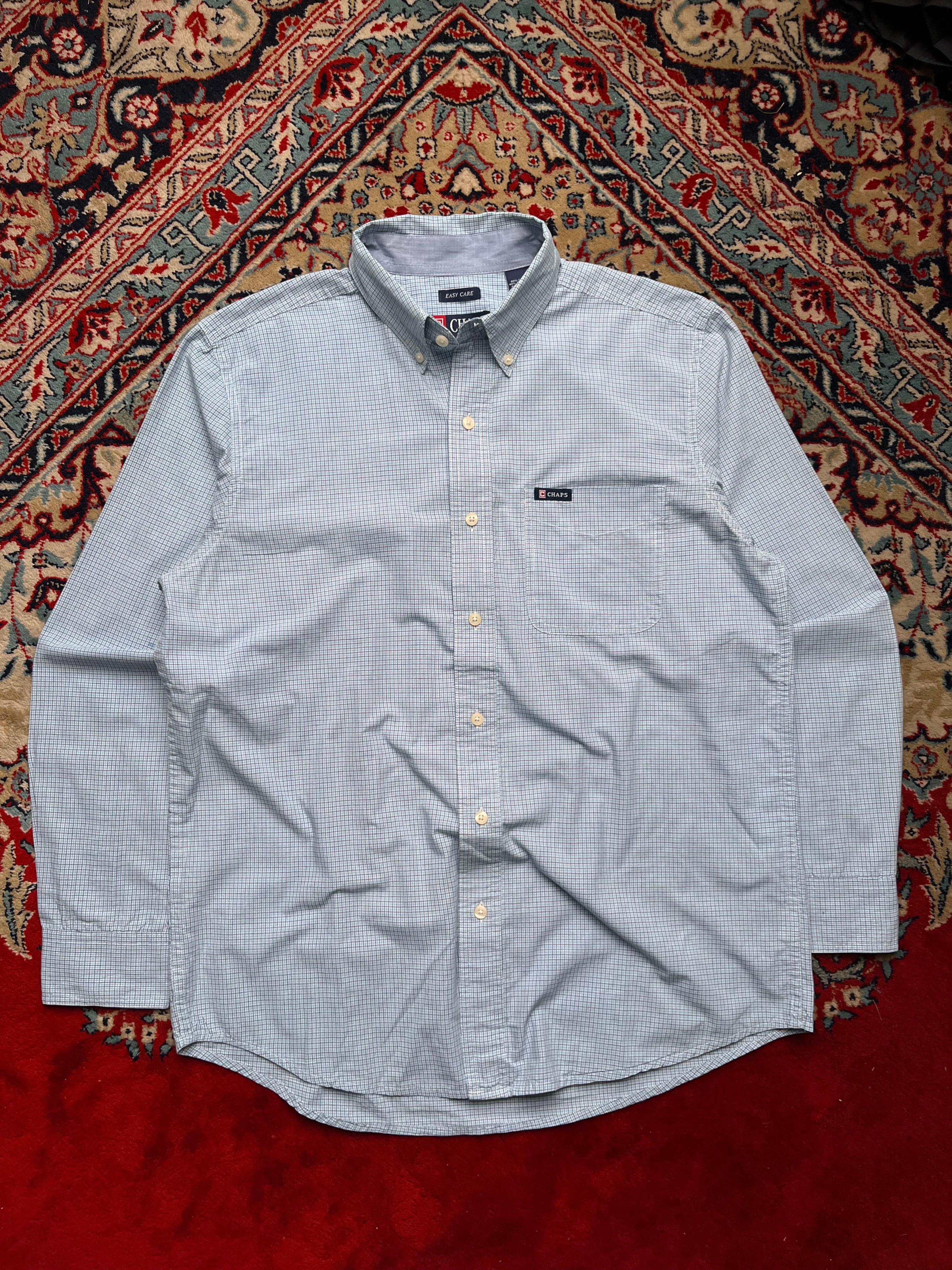 Chaps by RALPH LAUREN Light Blue Tattersall Plaid Checked  Button Down Shirt - XL