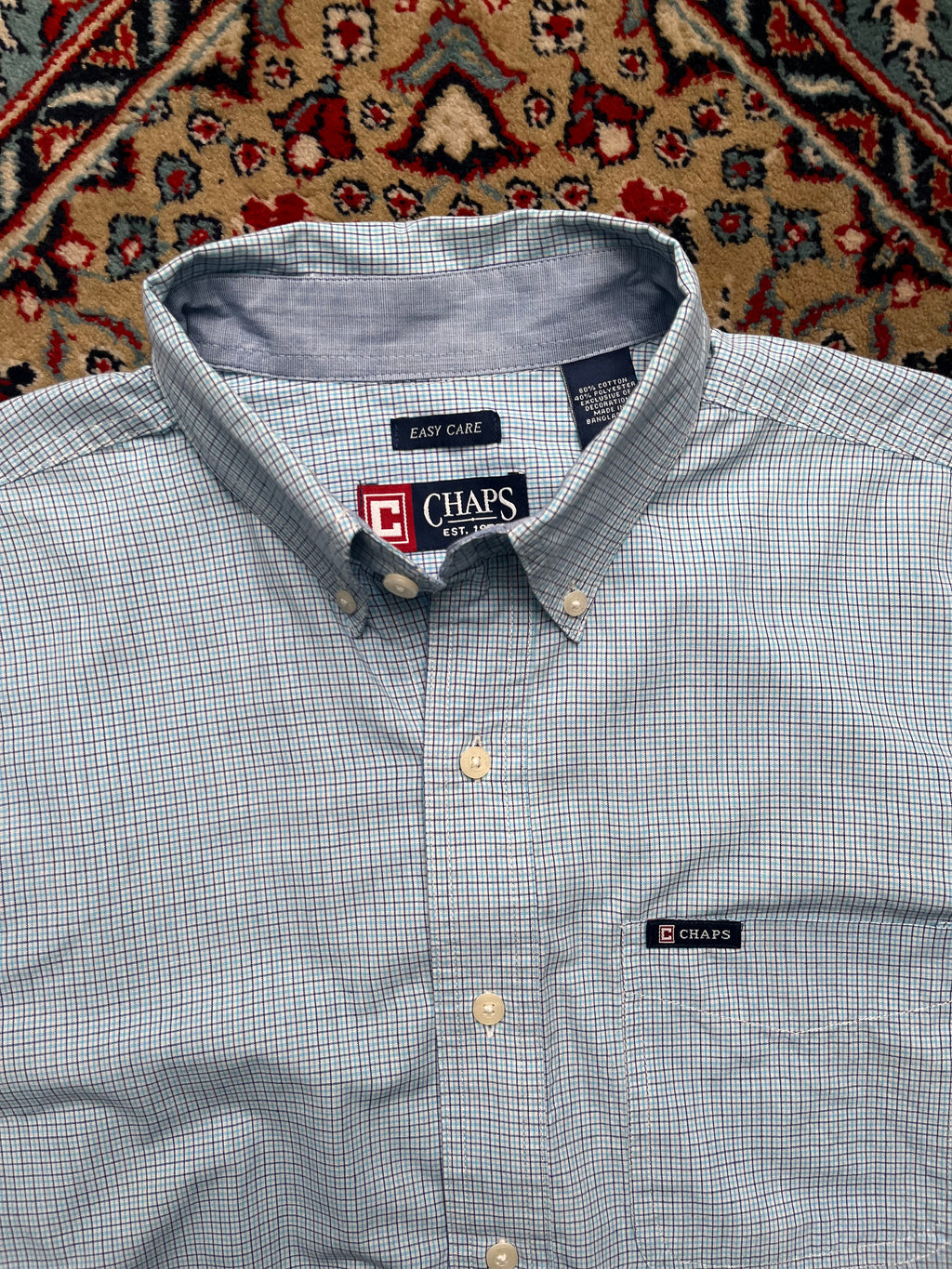 Chaps by RALPH LAUREN Light Blue Tattersall Plaid Checked  Button Down Shirt - XL