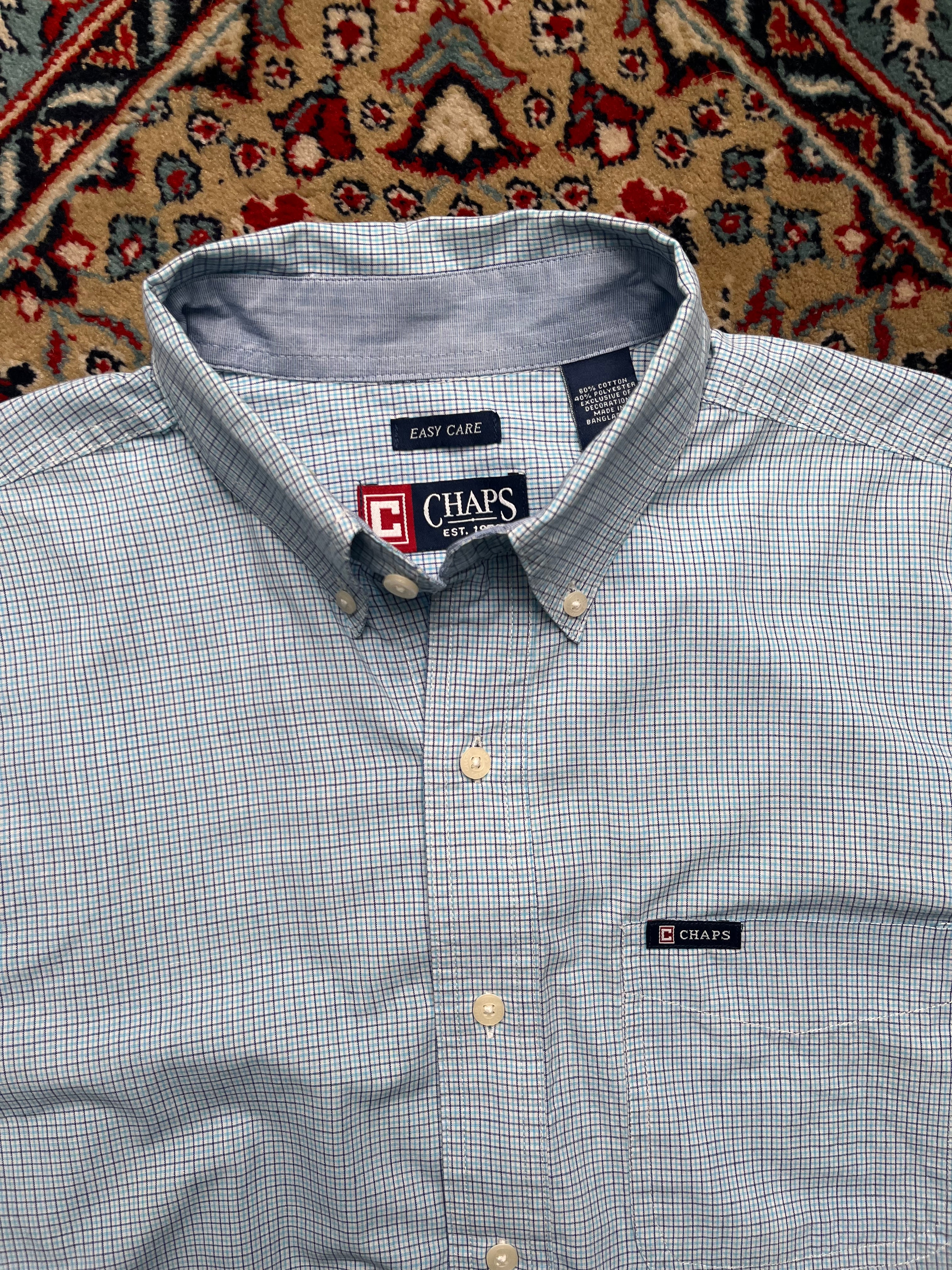 Chaps by RALPH LAUREN Light Blue Tattersall Plaid Checked  Button Down Shirt - XL