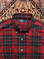 POLO RALPH LAUREN Red Navy Plaid Tartan BUTTON DOWN SHIRT - L