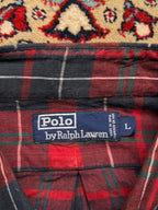 POLO RALPH LAUREN Red Navy Plaid Tartan BUTTON DOWN SHIRT - L