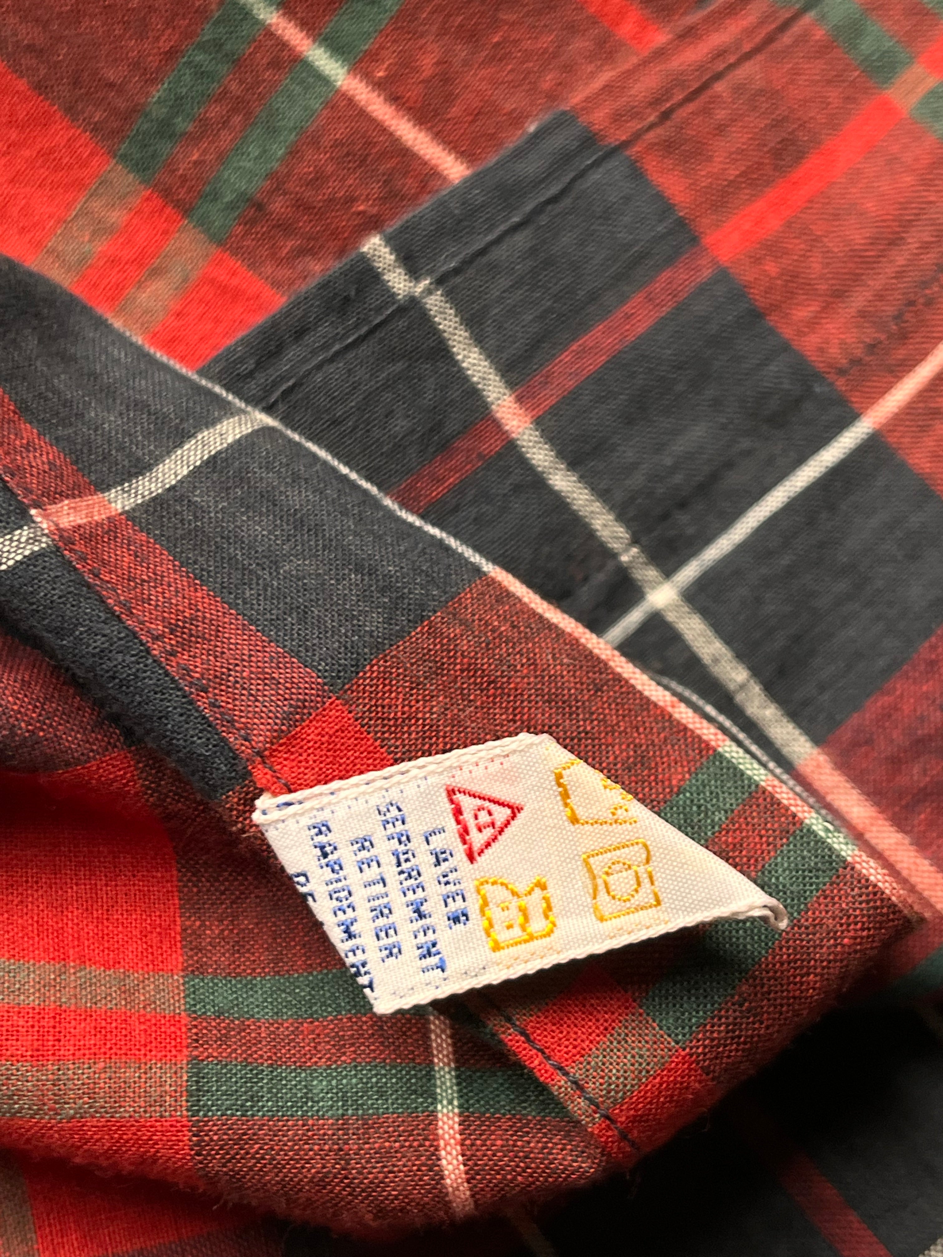 POLO RALPH LAUREN Red Navy Plaid Tartan BUTTON DOWN SHIRT - L