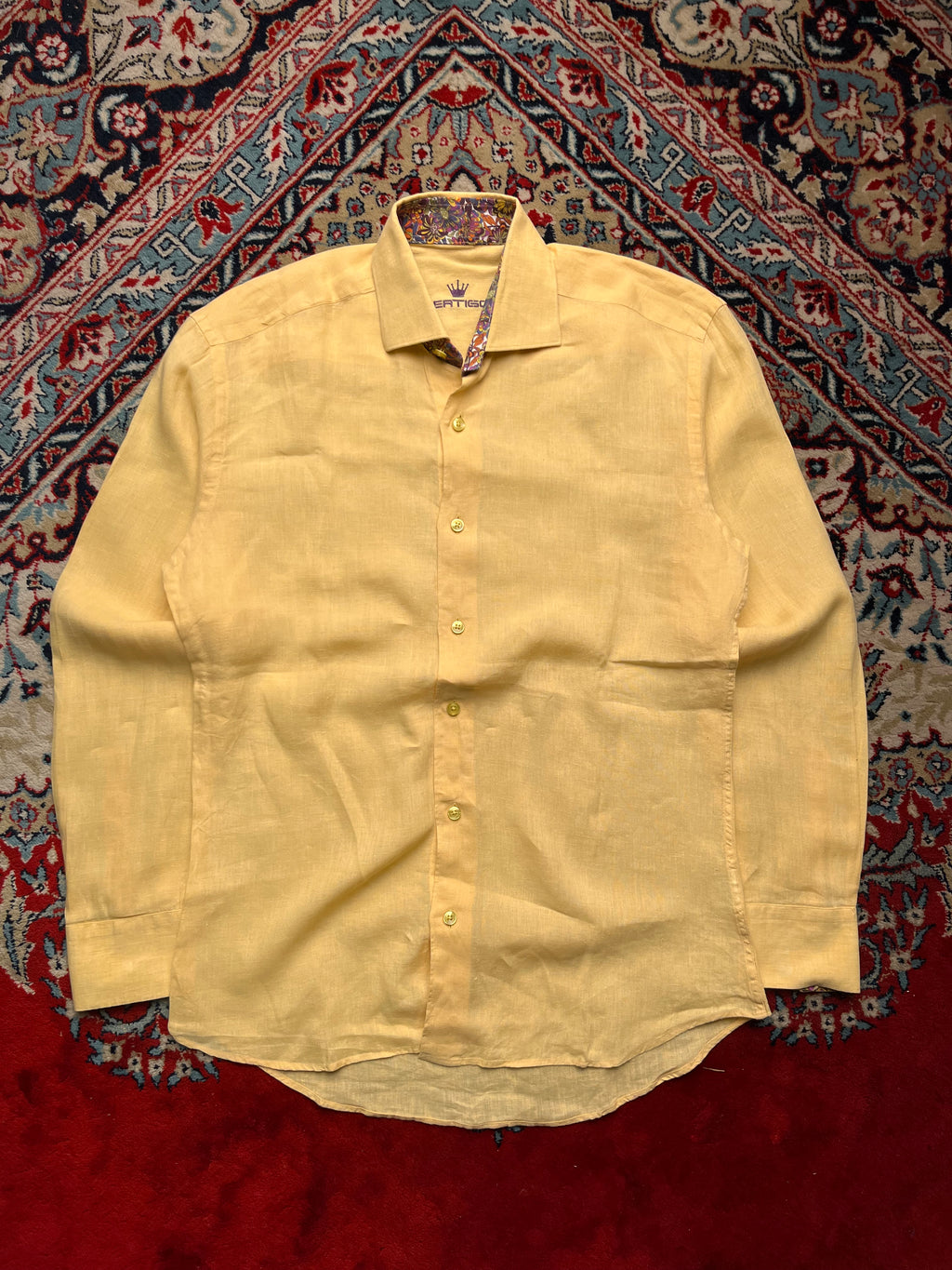 BERTIGO Yellow Textured Cotton BUTTON DOWN SHIRT - M