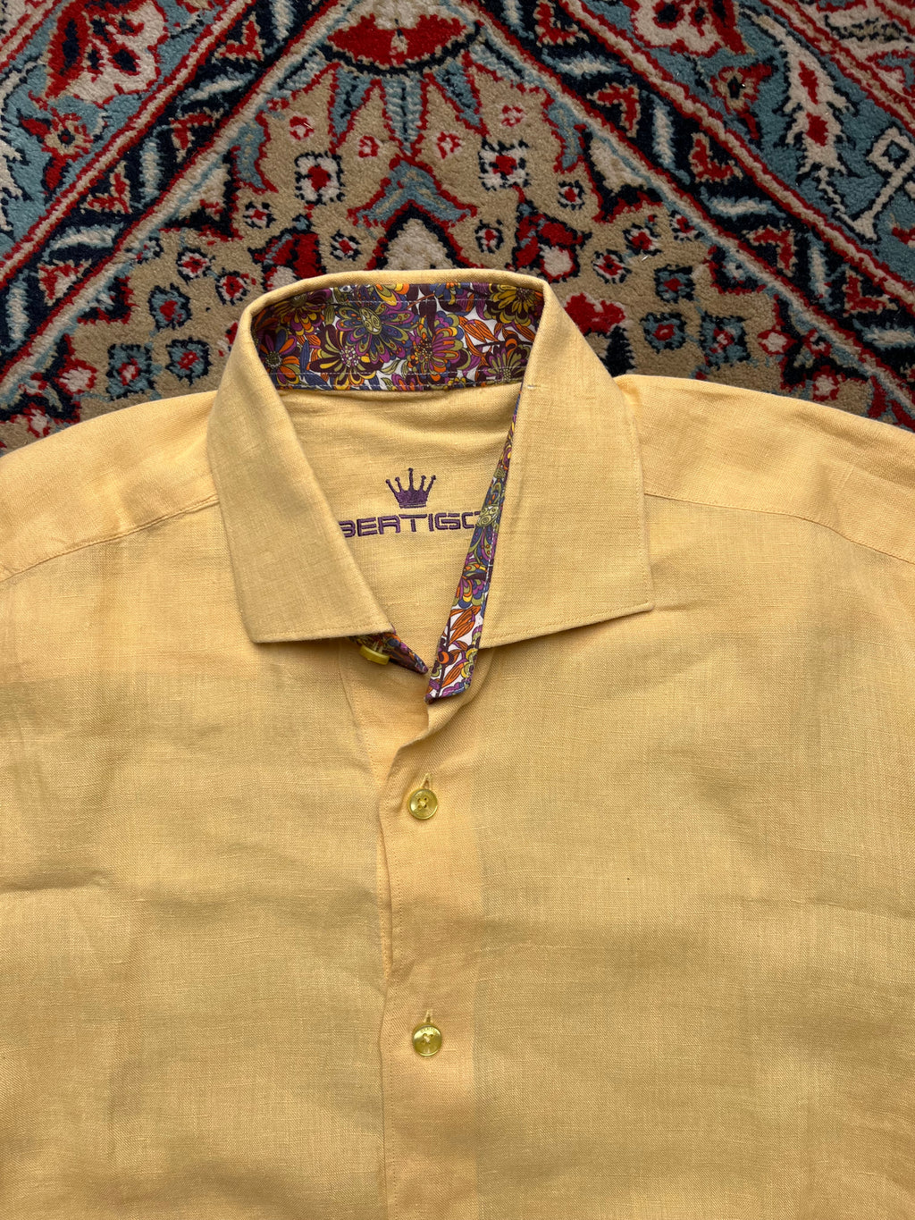 BERTIGO Yellow Textured Cotton BUTTON DOWN SHIRT - M