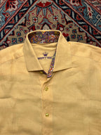 BERTIGO Yellow Textured Cotton BUTTON DOWN SHIRT - M