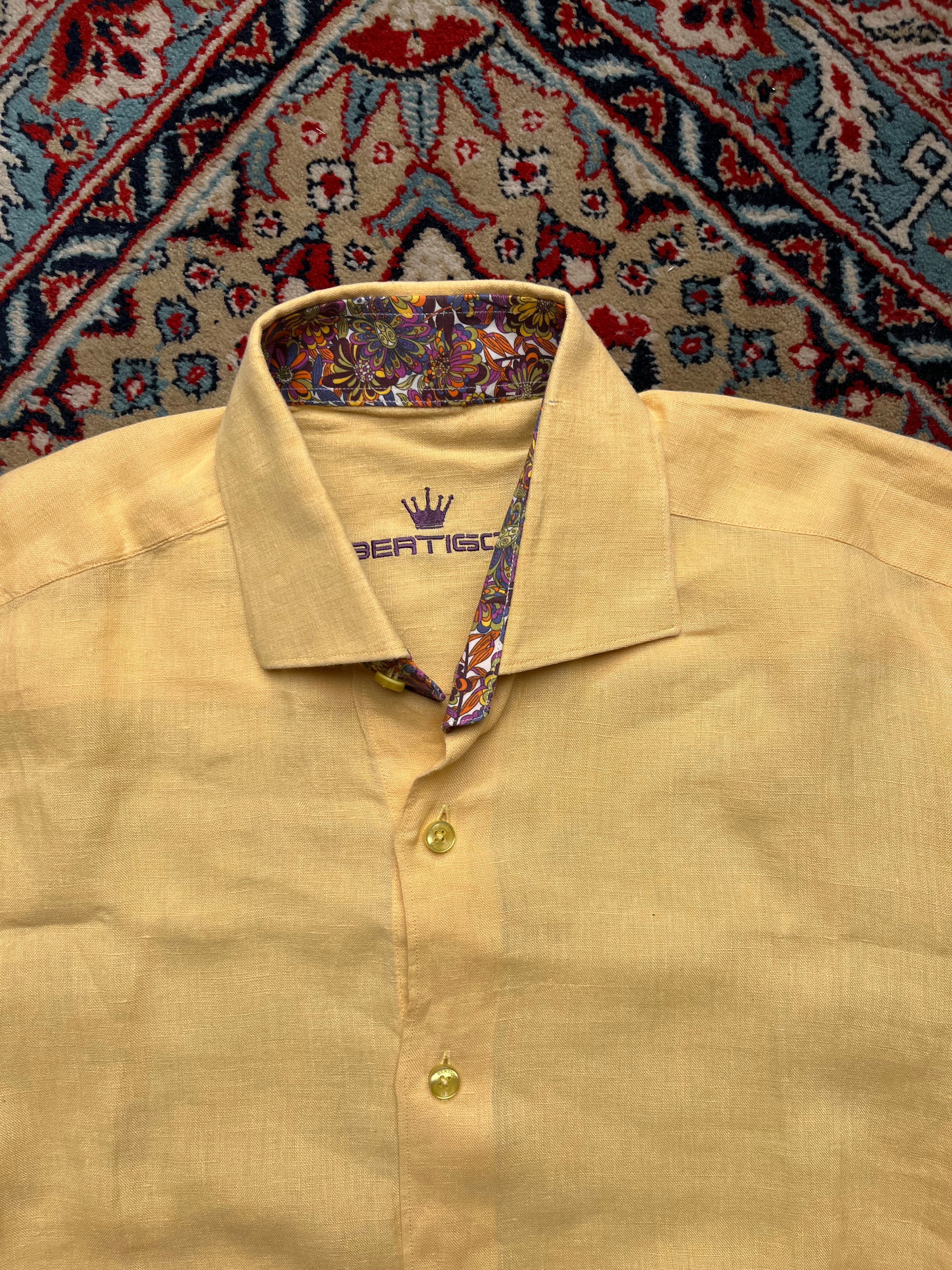 BERTIGO Yellow Textured Cotton BUTTON DOWN SHIRT - M