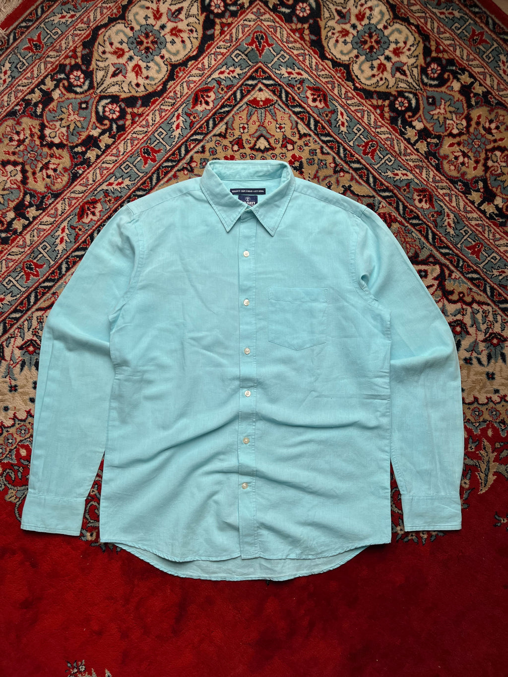 OLD NAVY Light Blue Regular Fit Linen Blend Button Down Shirt - XL