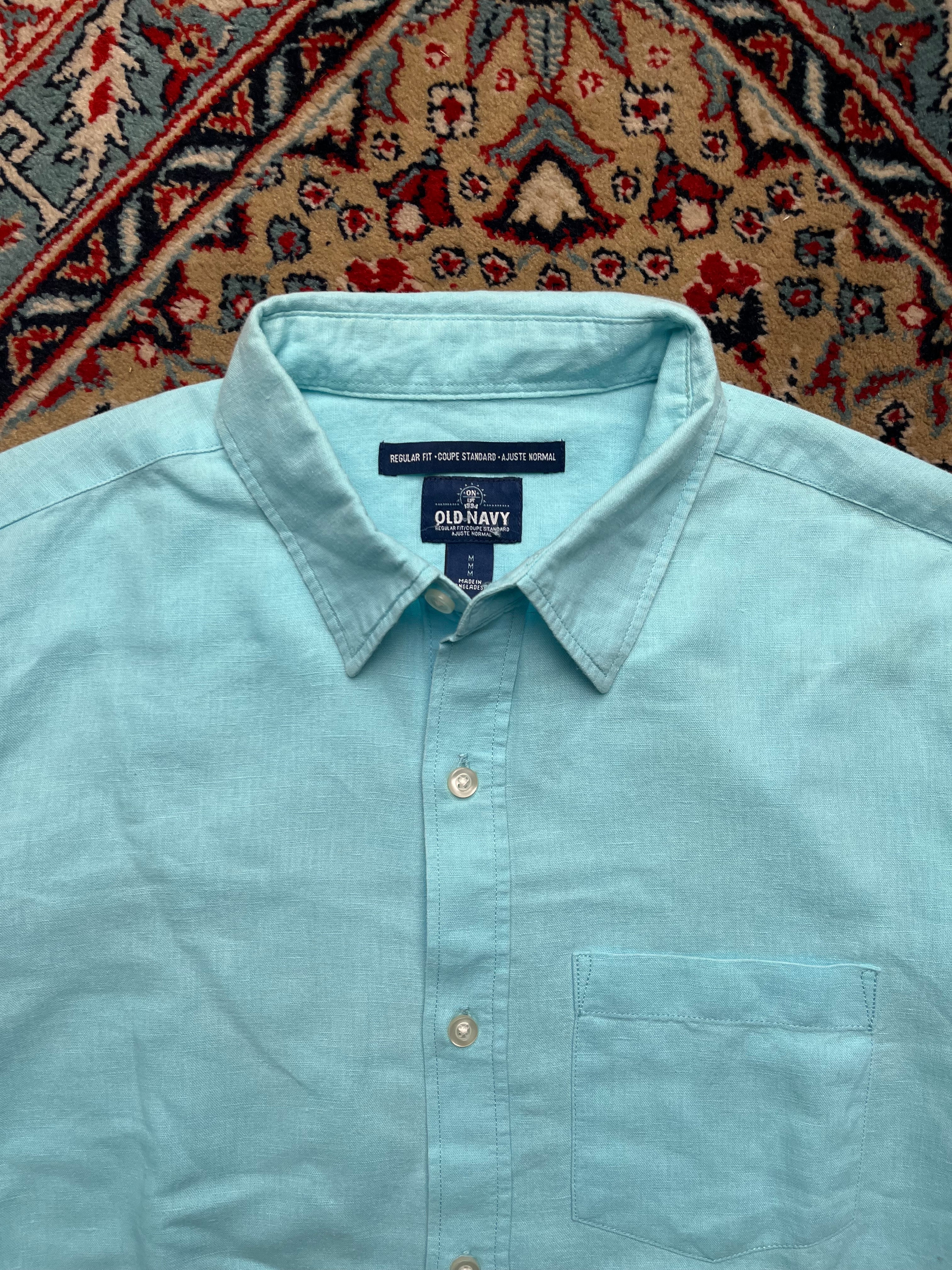 OLD NAVY Light Blue Regular Fit Linen Blend Button Down Shirt - XL