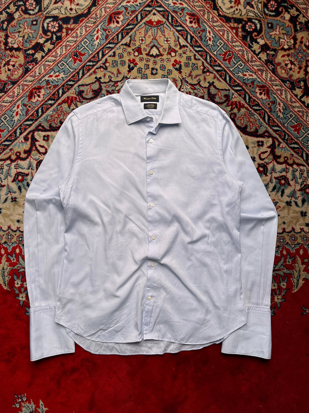 MASSIMO DUTTI Light Blue Easy Iron Italian Fabric Button Down Shirt - L