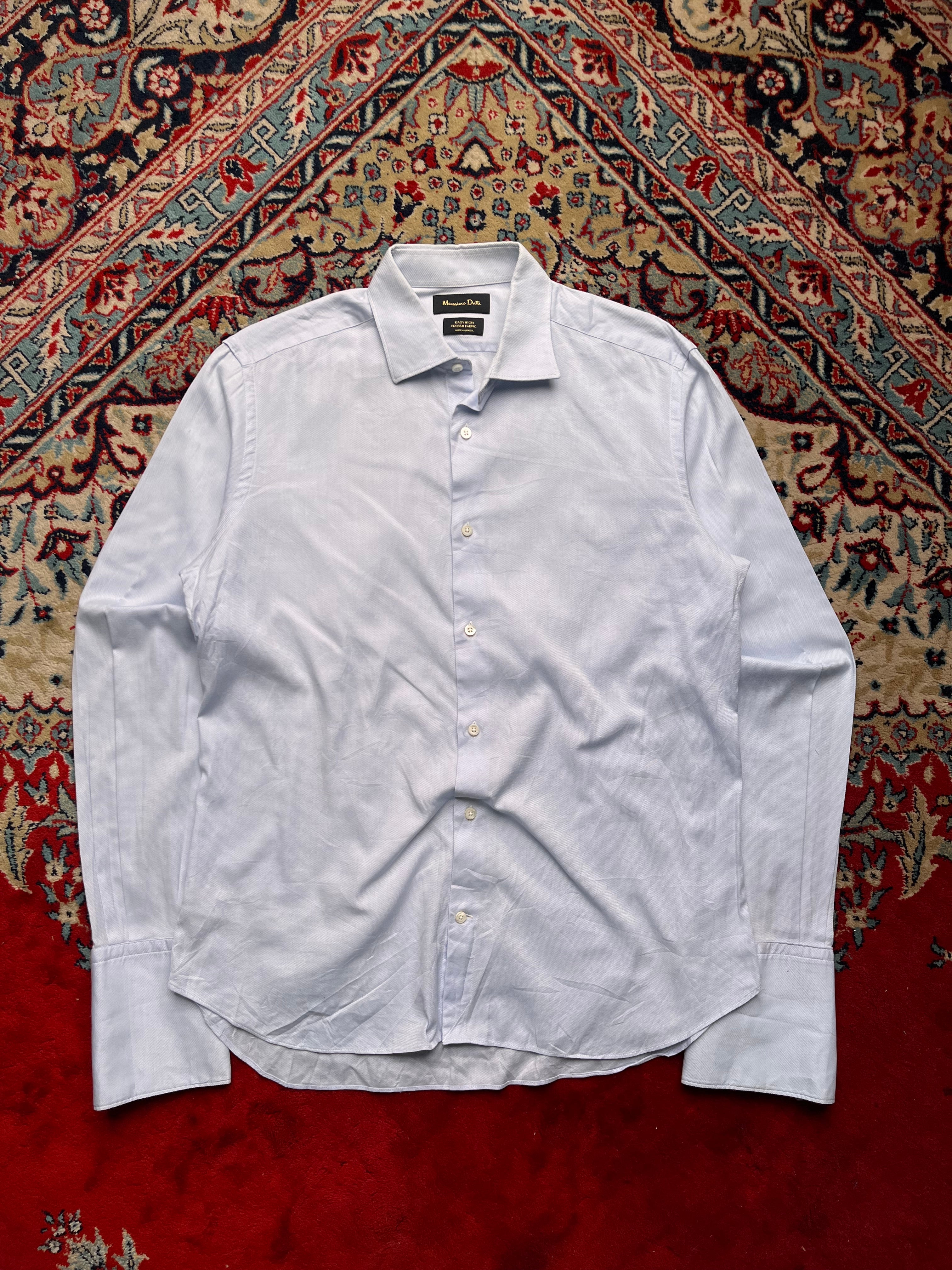 MASSIMO DUTTI Light Blue Easy Iron Italian Fabric Button Down Shirt - L