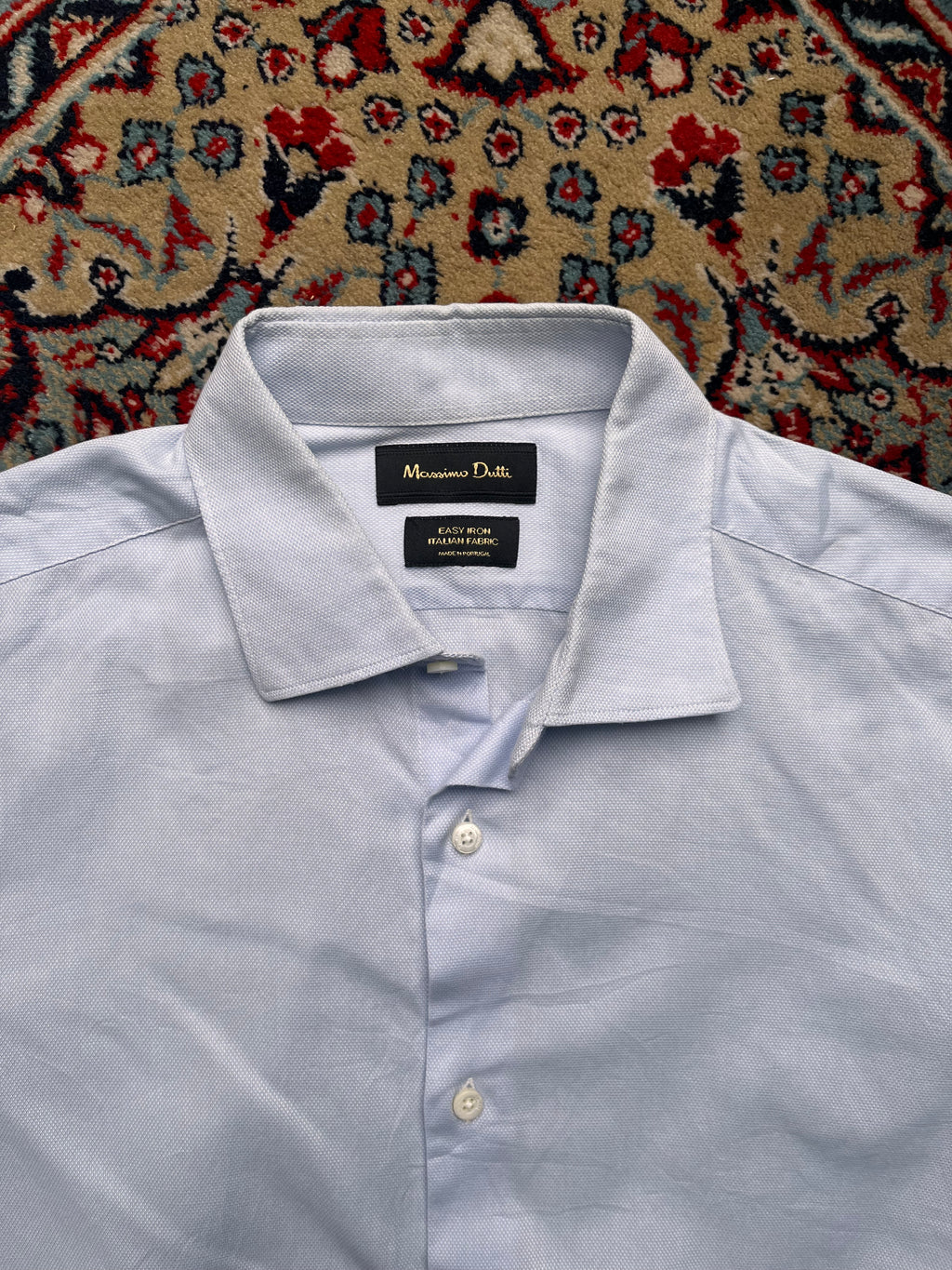 MASSIMO DUTTI Light Blue Easy Iron Italian Fabric Button Down Shirt - L