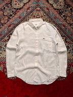 LACOSTE White Regular Fit Linen Button Down Shirt - L