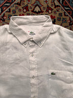 LACOSTE White Regular Fit Linen Button Down Shirt - L