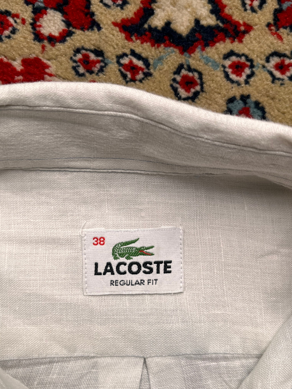 LACOSTE White Regular Fit Linen Button Down Shirt - L
