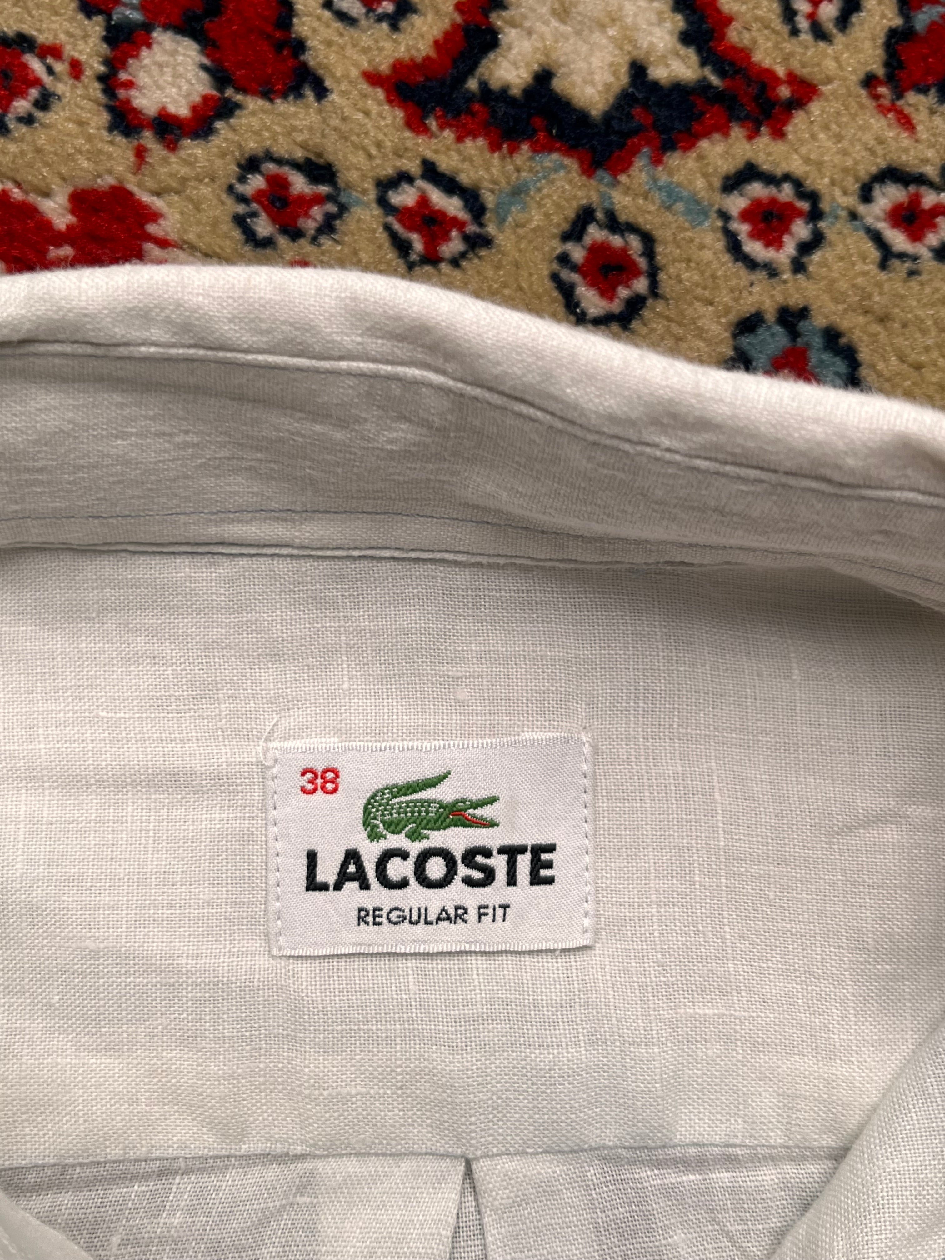 LACOSTE White Regular Fit Linen Button Down Shirt - L