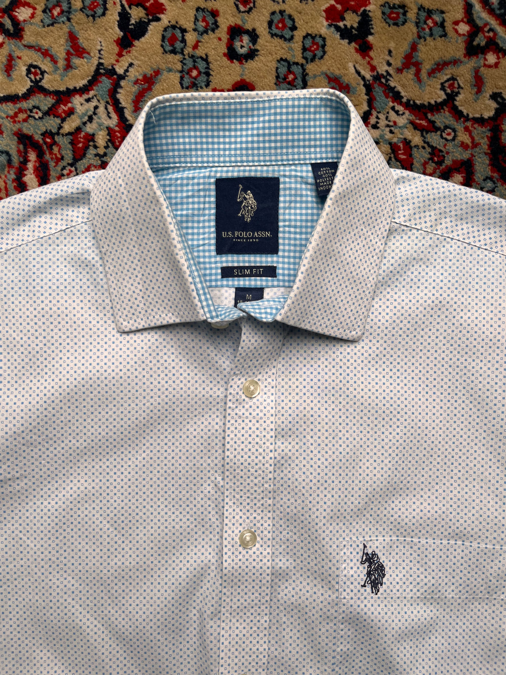 U.S. Polo Assn. Slim Fit Micro Geometric Print BUTTON DOWN SHIRT - M