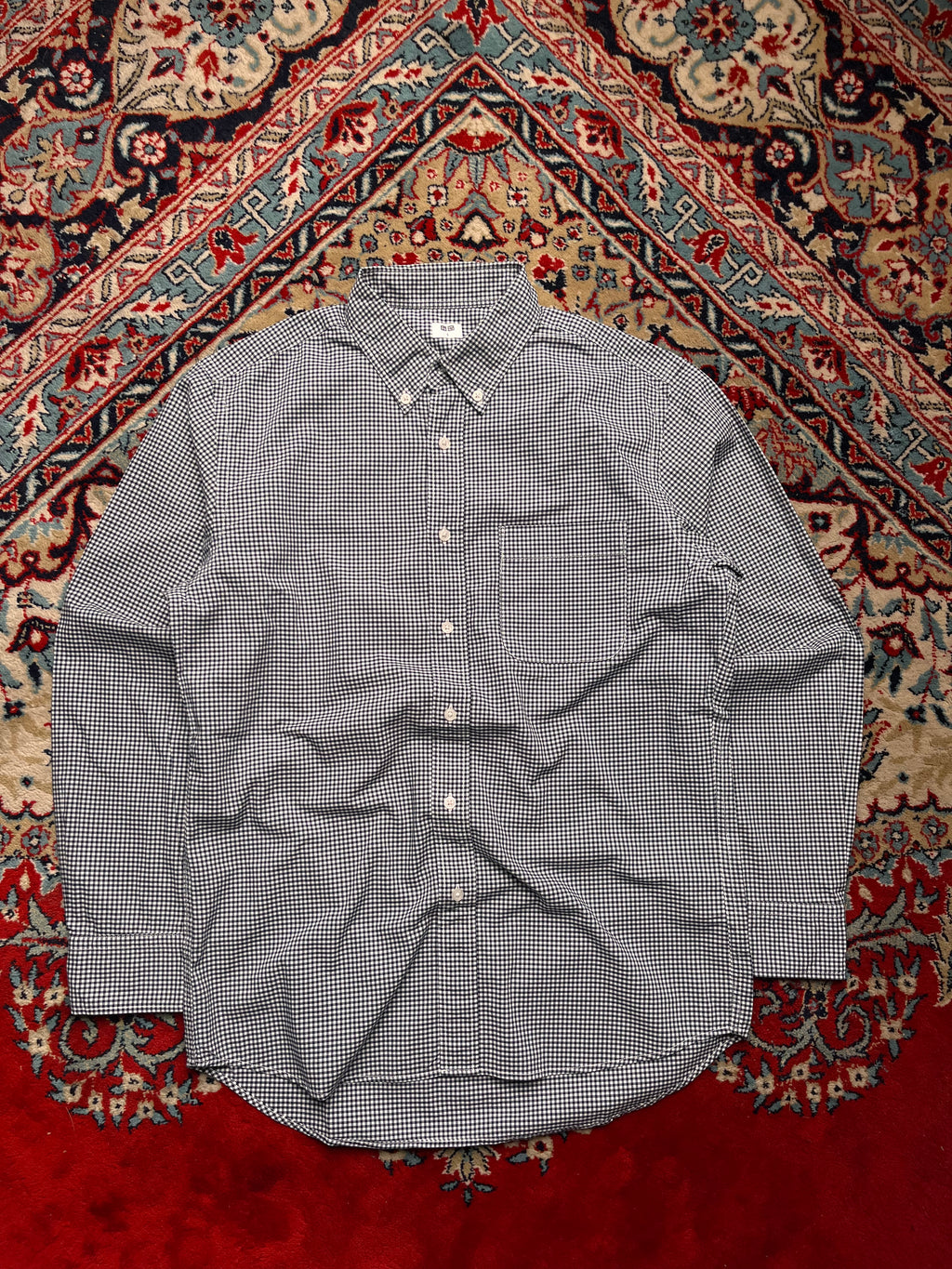 Uniqlo Black White Gingham Cotton BUTTON DOWN SHIRT - M