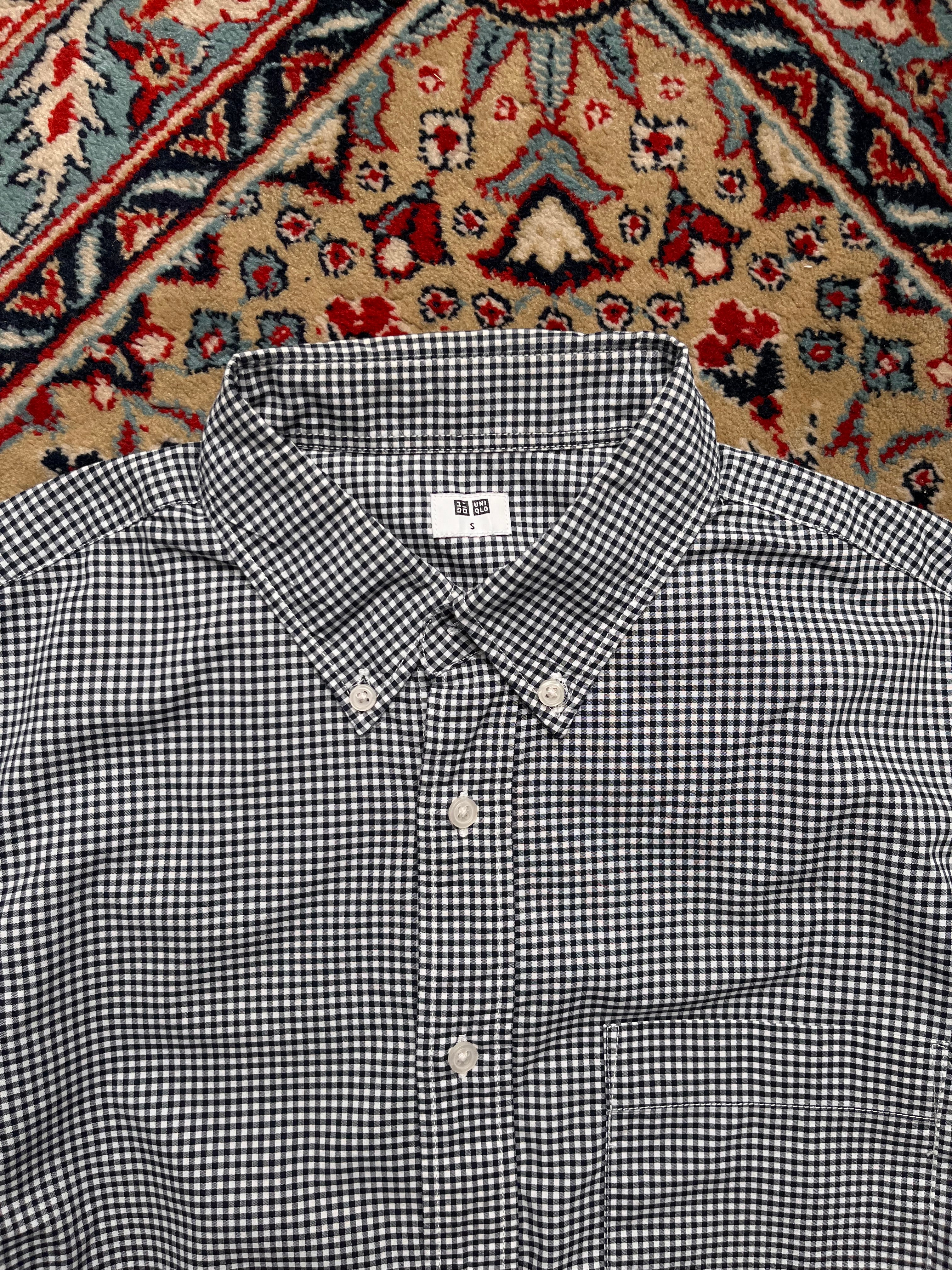Uniqlo Black White Gingham Cotton BUTTON DOWN SHIRT - M