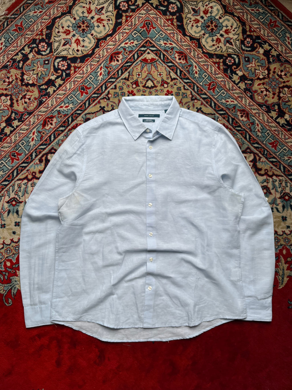 PERRY ELLIS Light Blue Linen Blend BUTTON DOWN SHIRT - XL