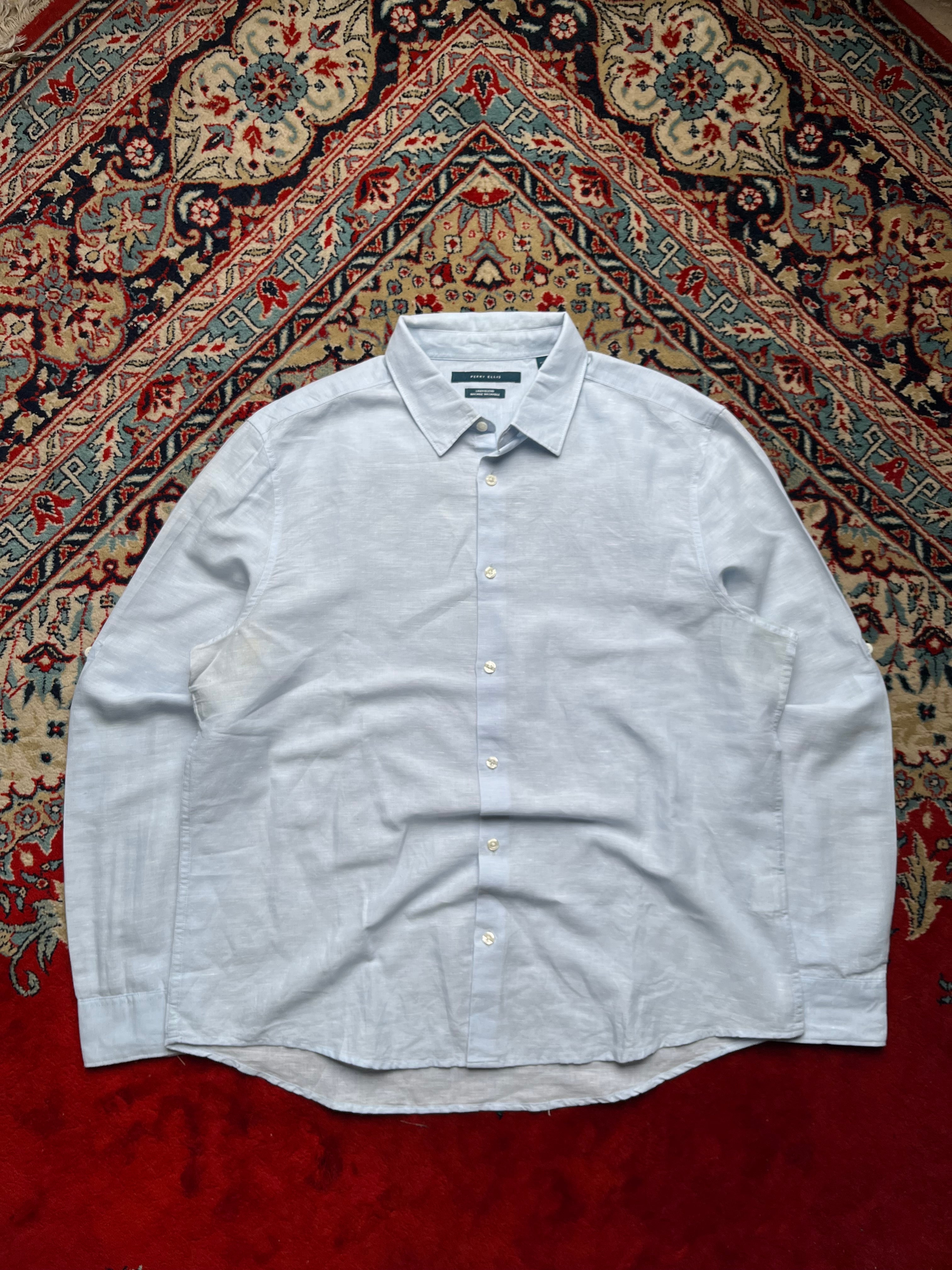 PERRY ELLIS Light Blue Linen Blend BUTTON DOWN SHIRT - XL