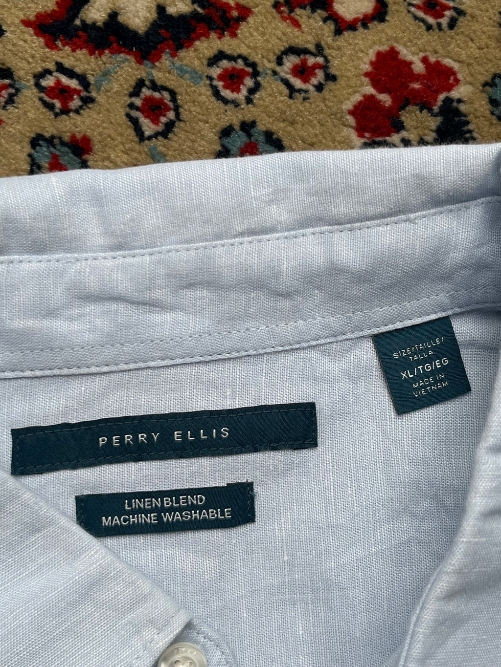 PERRY ELLIS Light Blue Linen Blend BUTTON DOWN SHIRT - XL