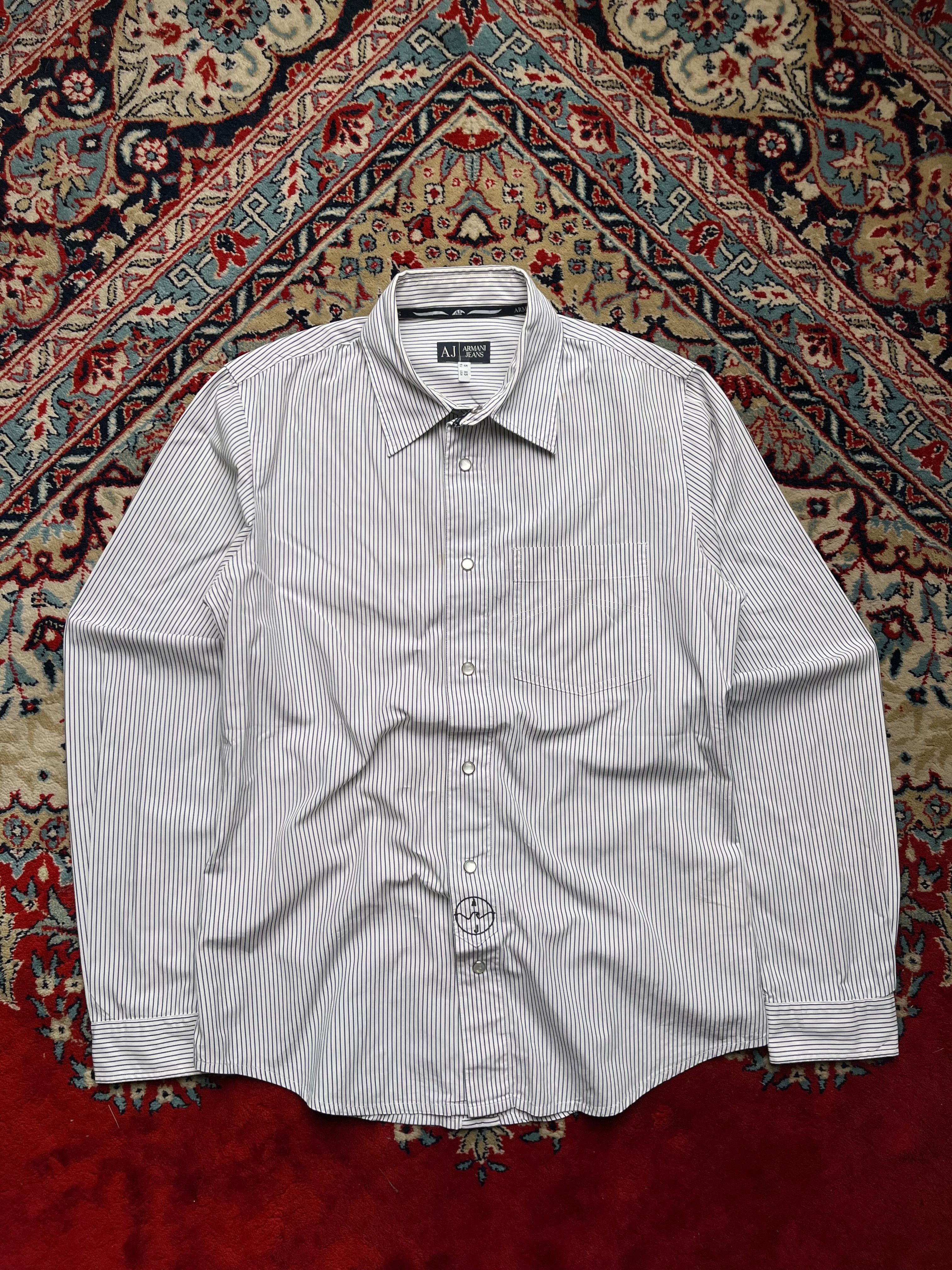 ARMANI JEANS Striped Logo Back Pearl BUTTON DOWN SHIRT - L