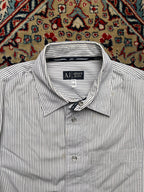 ARMANI JEANS Striped Logo Back Pearl BUTTON DOWN SHIRT - L