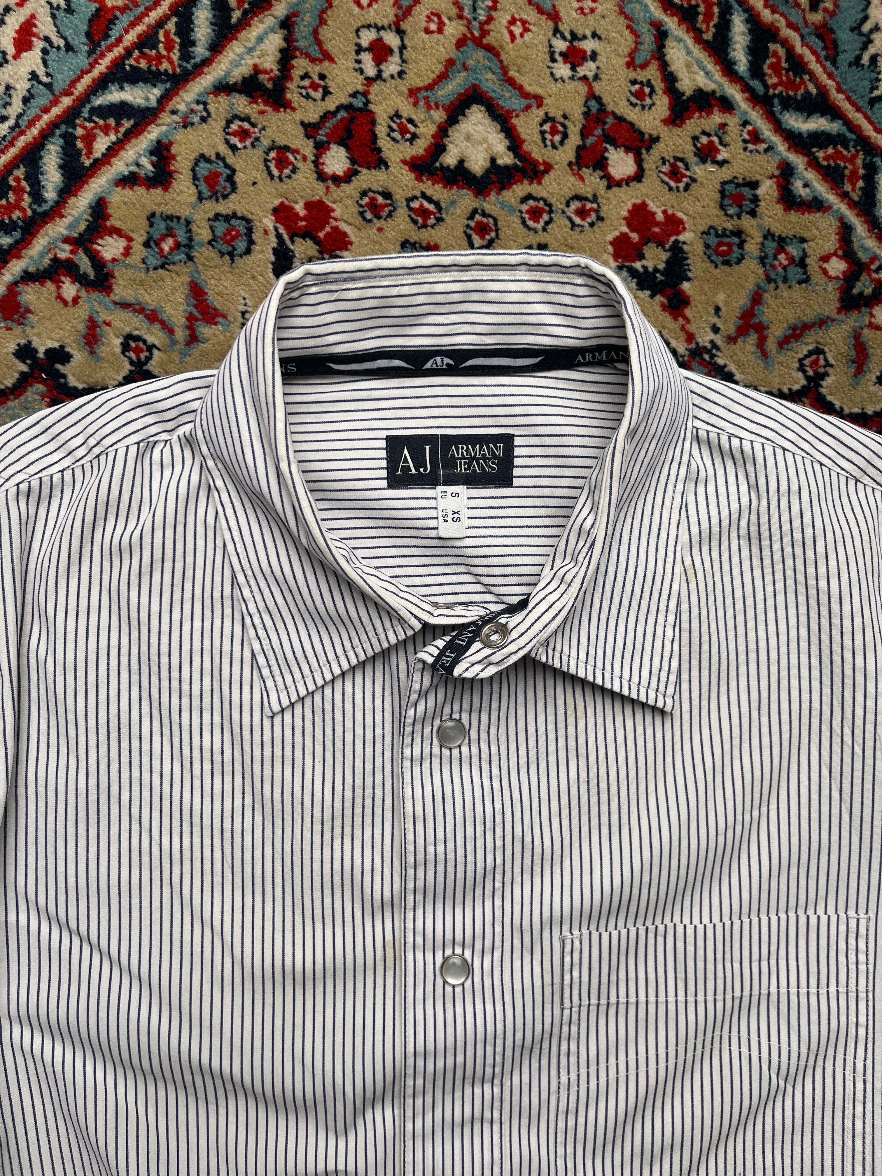 ARMANI JEANS Striped Logo Back Pearl BUTTON DOWN SHIRT - L