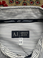 ARMANI JEANS Striped Logo Back Pearl BUTTON DOWN SHIRT - L
