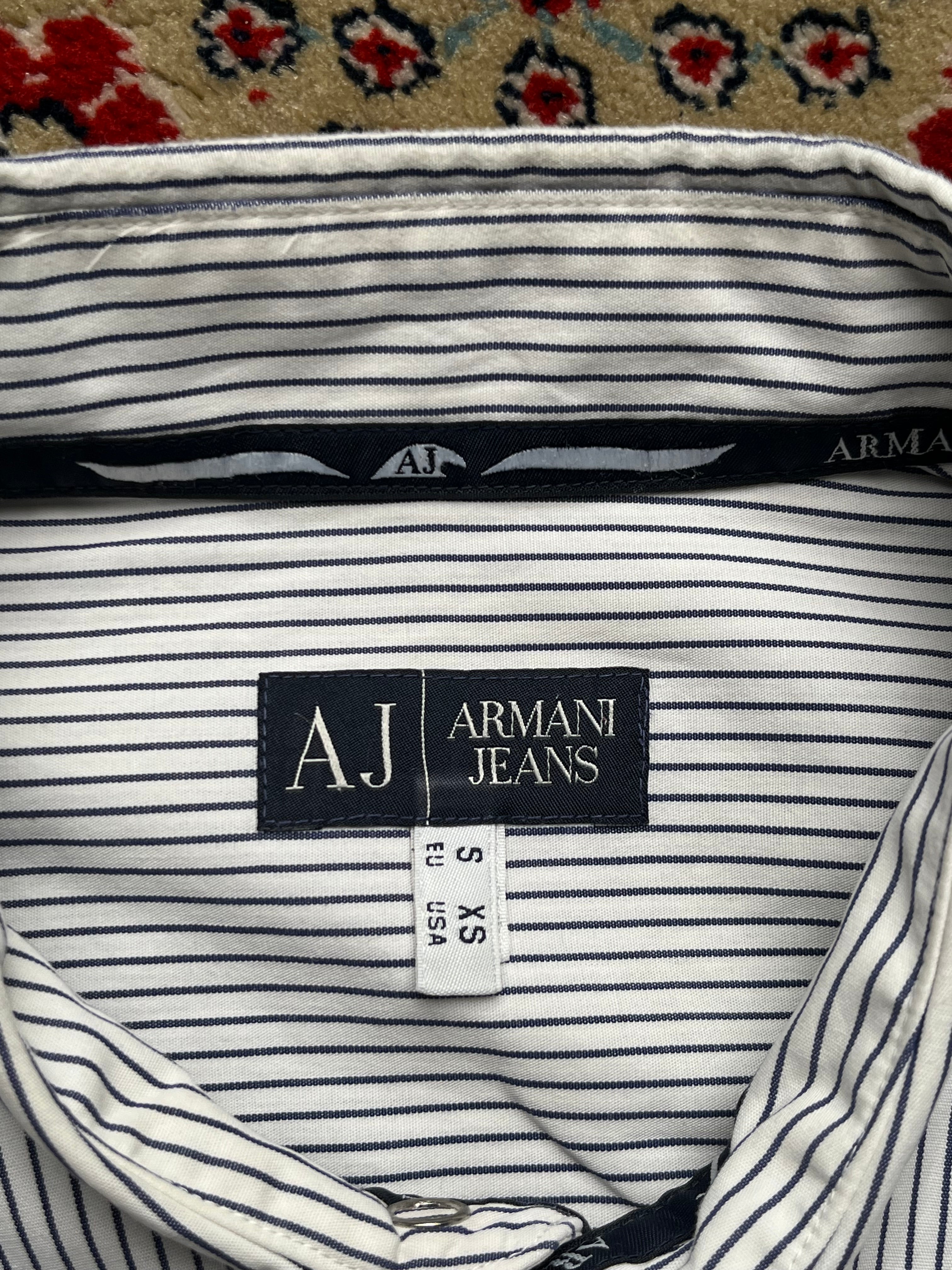 ARMANI JEANS Striped Logo Back Pearl BUTTON DOWN SHIRT - L