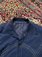 Vintage Navy Blue Western Contrast Stitch Bomber Jacket - M