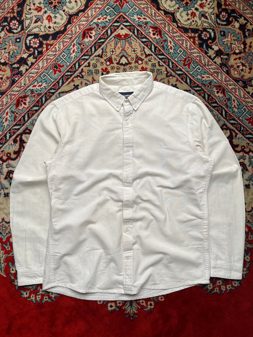 PULL&BEAR Solid White Cotton Oxford BUTTON DOWN SHIRT - L
