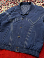 Vintage Navy Blue Western Contrast Stitch Bomber Jacket - M