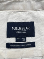 PULL&BEAR Solid White Cotton Oxford BUTTON DOWN SHIRT - L