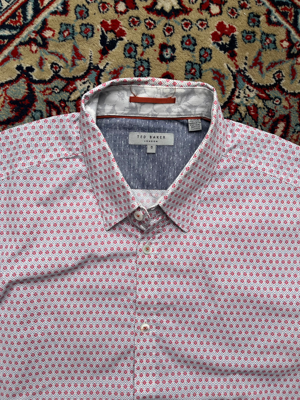 TED BAKER Geometric Floral Print Cotton Point Collar BUTTON DOWN SHIRT - XL