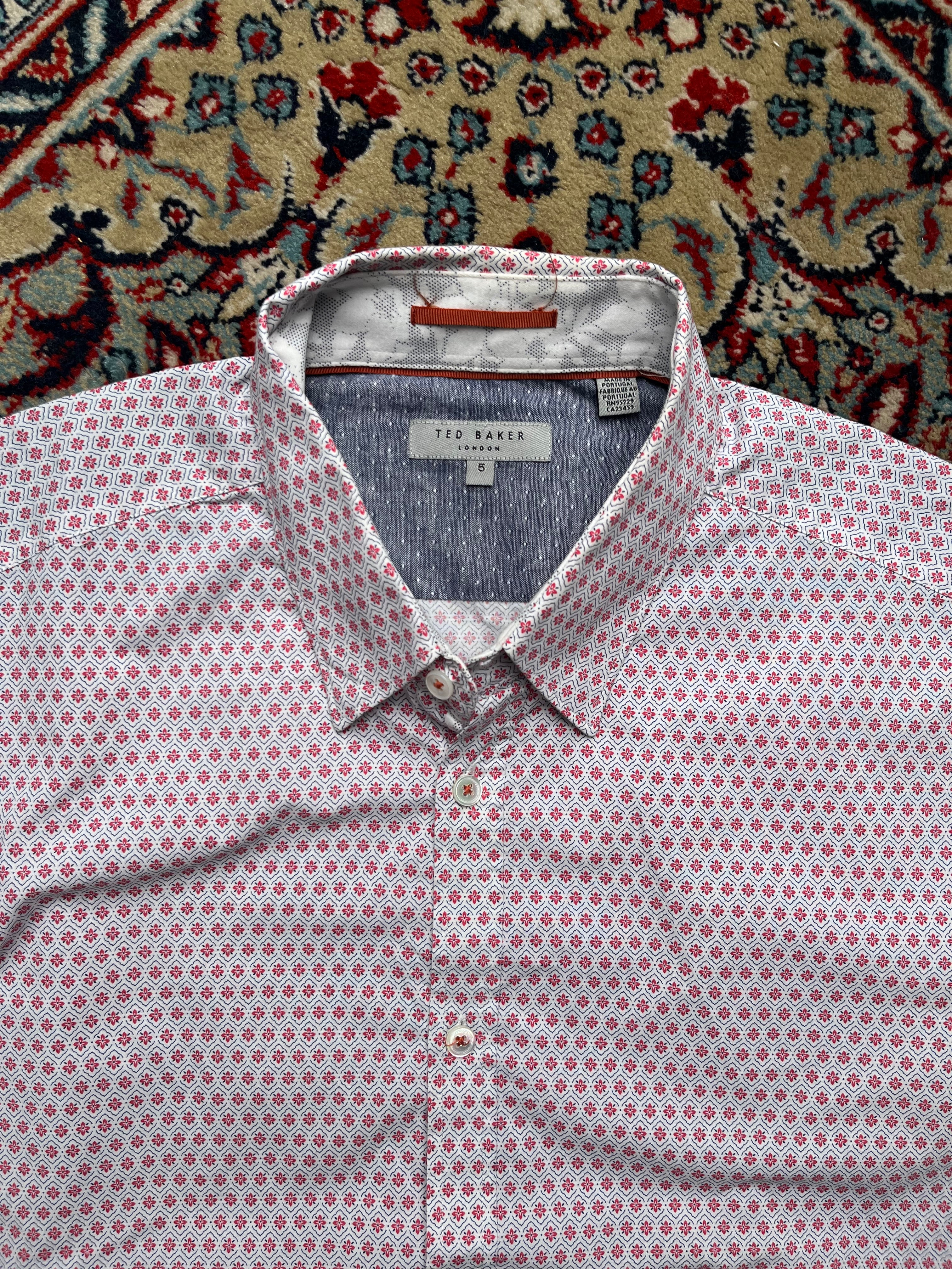 TED BAKER Geometric Floral Print Cotton Point Collar BUTTON DOWN SHIRT - XL