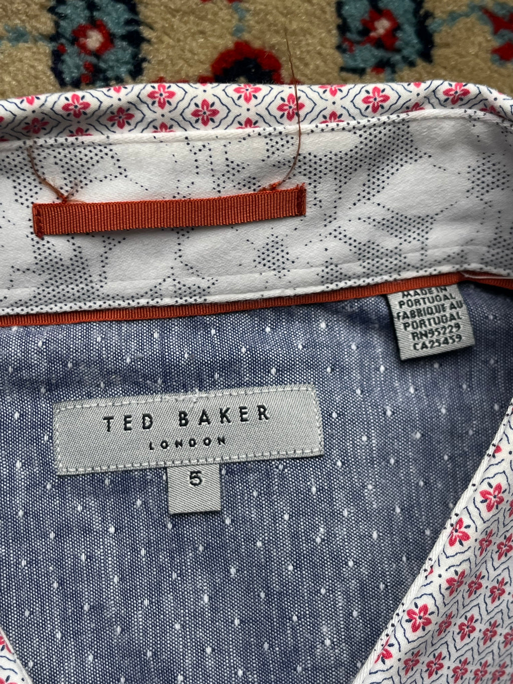 TED BAKER Geometric Floral Print Cotton Point Collar BUTTON DOWN SHIRT - XL