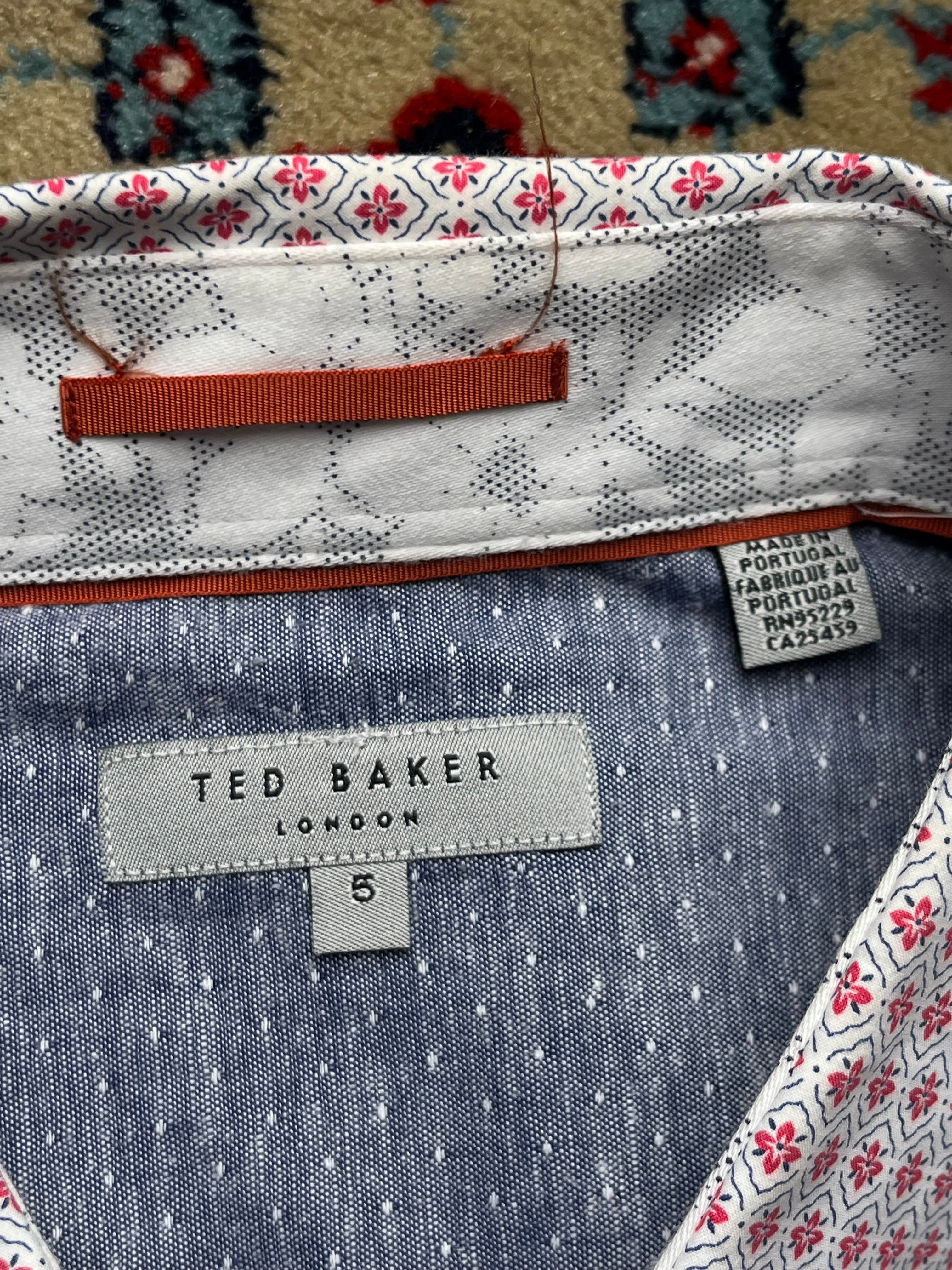 TED BAKER Geometric Floral Print Cotton Point Collar BUTTON DOWN SHIRT - XL