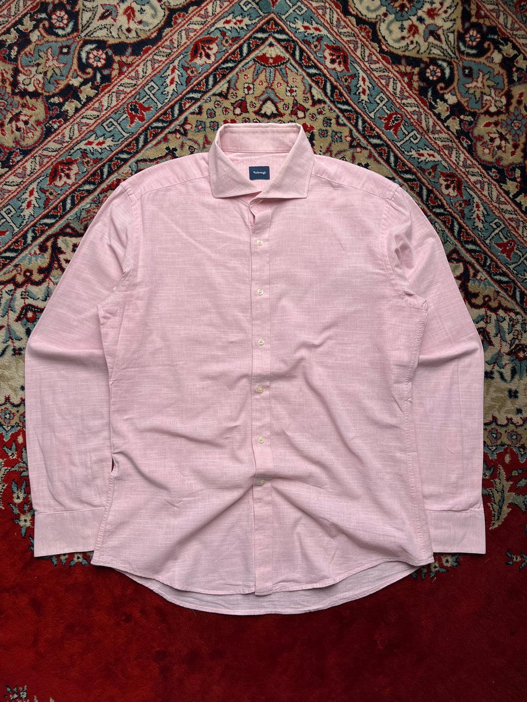VANBROUGH Pink Linen Spread Collar BUTTON DOWN SHIRT - L