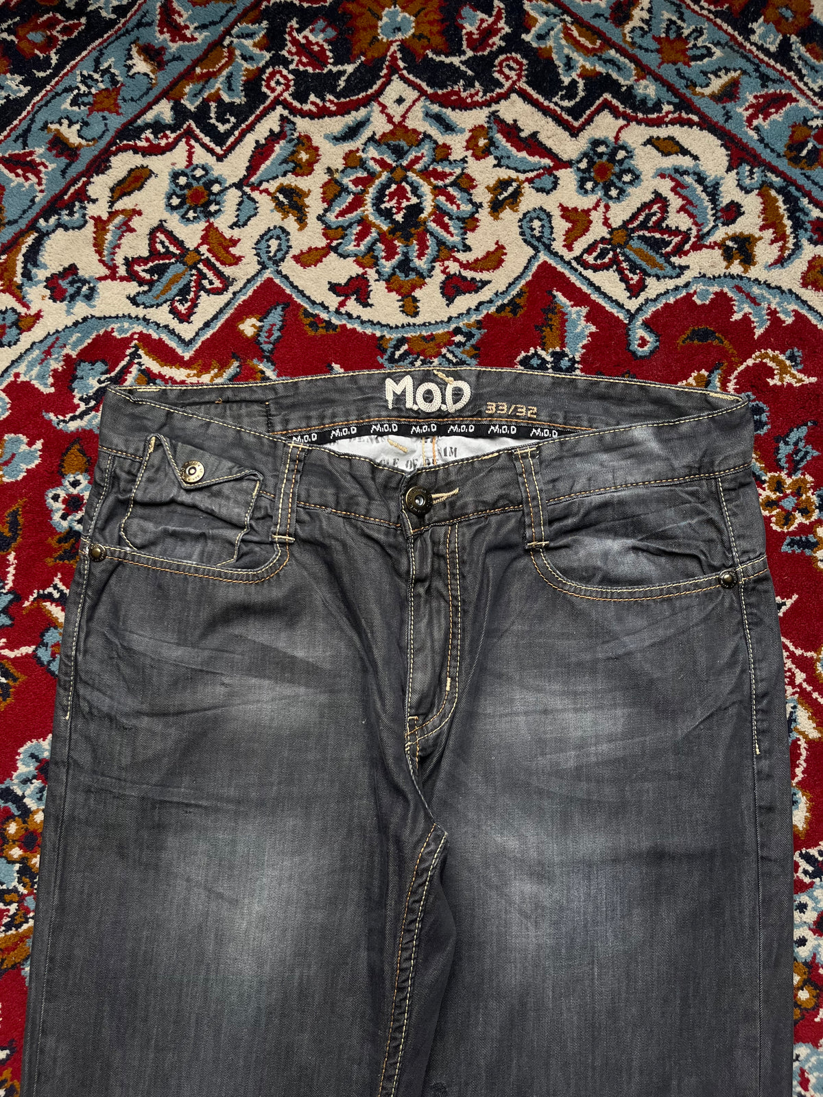 M.O.D Miracle of Denim Faded Black Contrast Stitch Straight Fit Jeans - 34