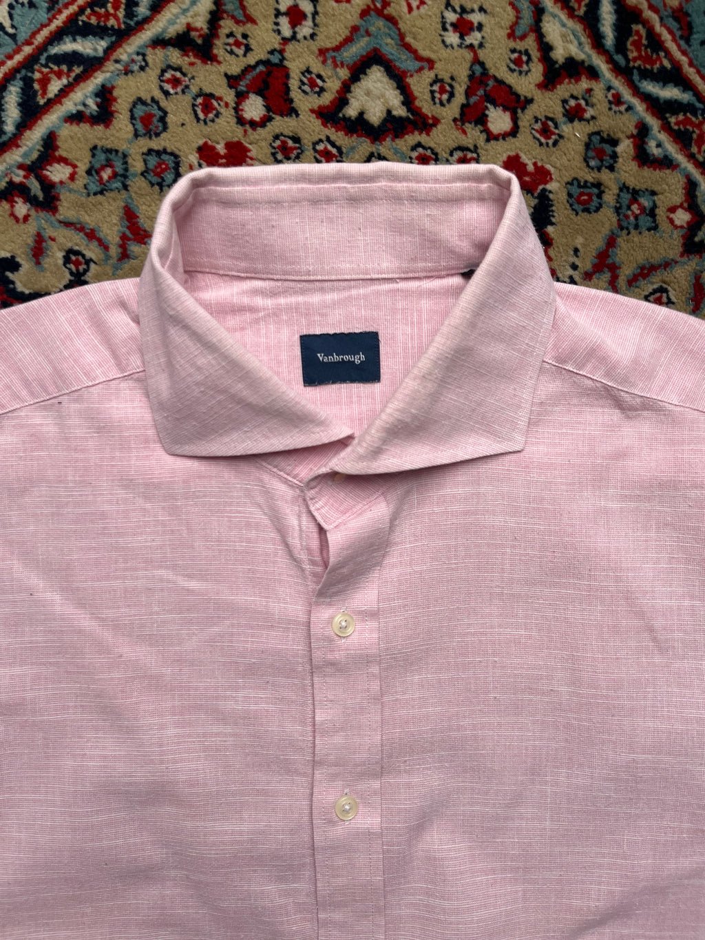 VANBROUGH Pink Linen Spread Collar BUTTON DOWN SHIRT - L
