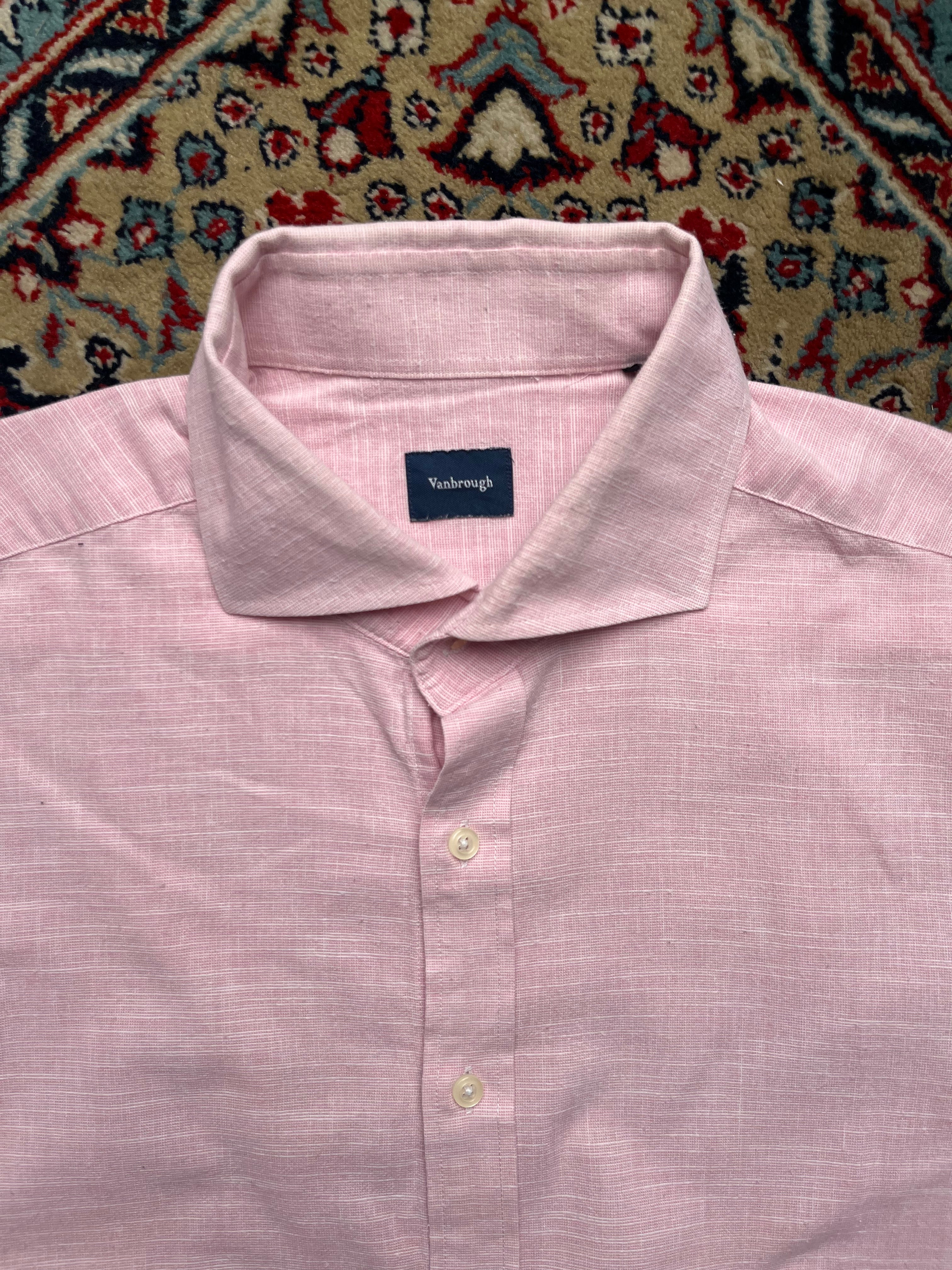 VANBROUGH Pink Linen Spread Collar BUTTON DOWN SHIRT - L