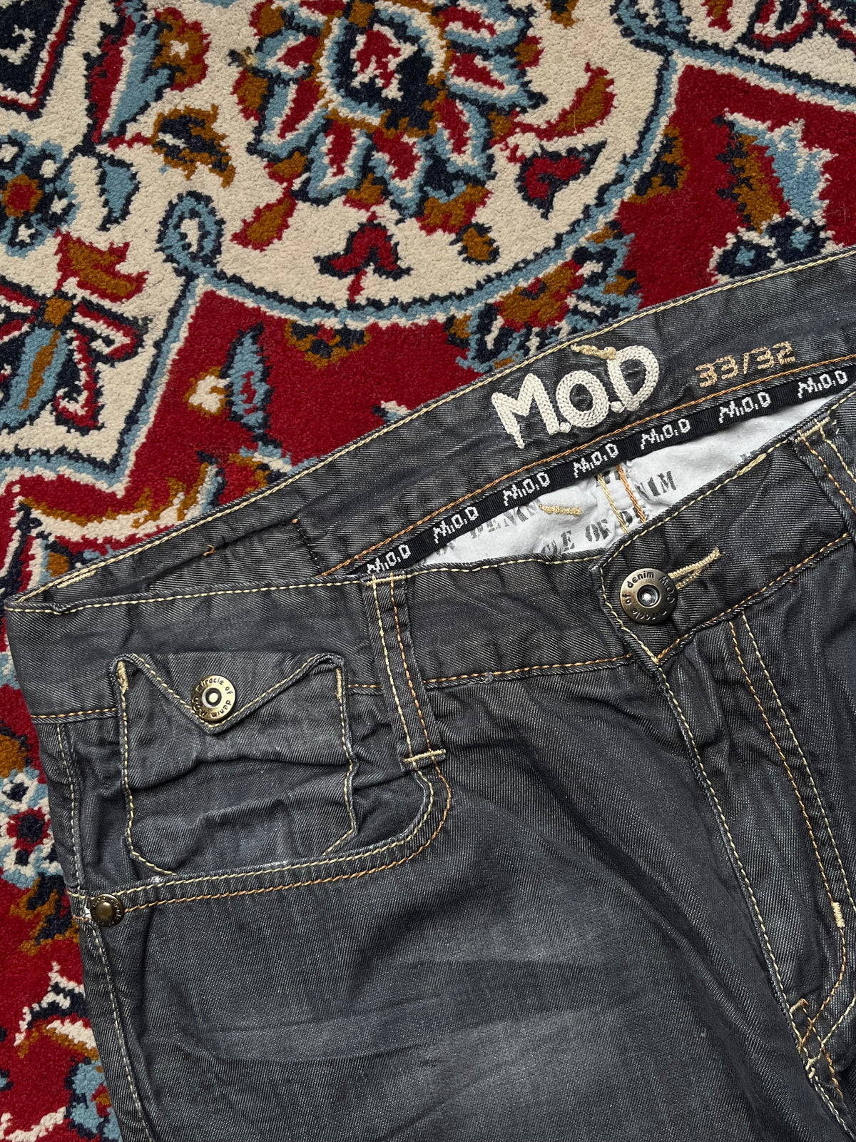 M.O.D Miracle of Denim Faded Black Contrast Stitch Straight Fit Jeans - 34