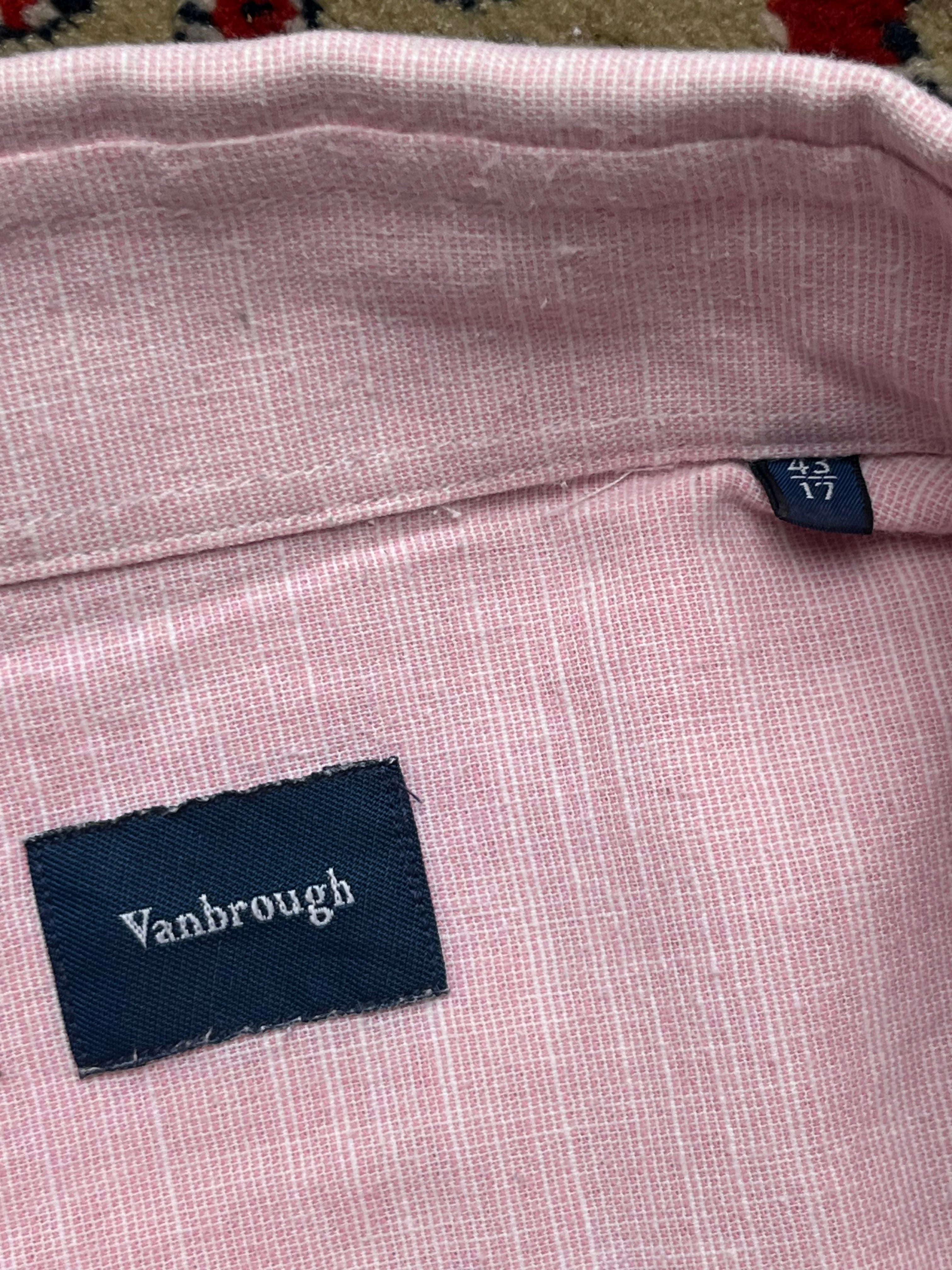 VANBROUGH Pink Linen Spread Collar BUTTON DOWN SHIRT - L