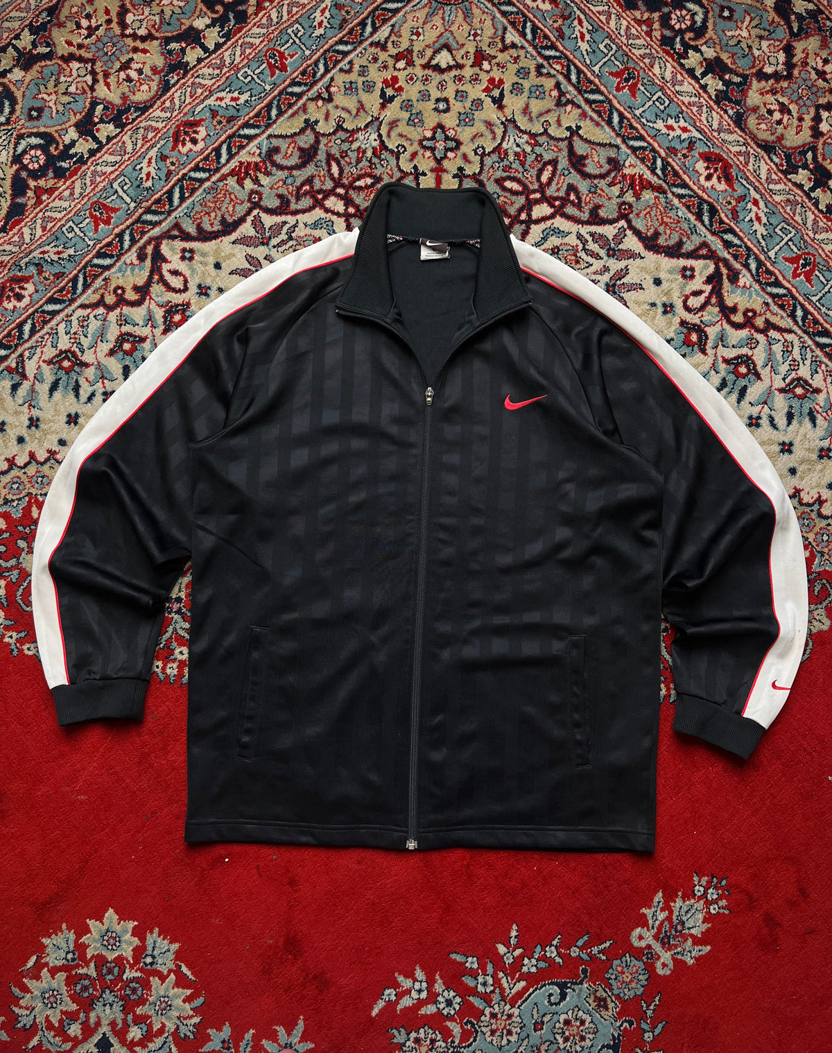 Nike Black Shadow Stripe Embroidered Swoosh Track Jacket - L