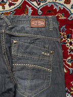 M.O.D Miracle of Denim Faded Black Contrast Stitch Straight Fit Jeans - 34