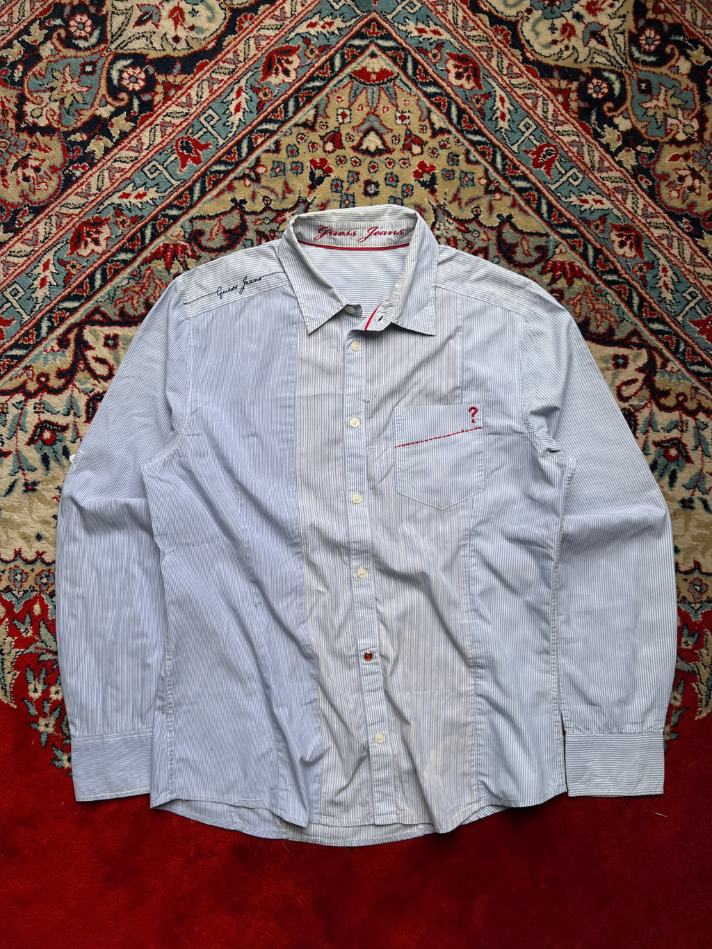 GUESS Jeans Stripe Embroidered BUTTON DOWN SHIRT - L
